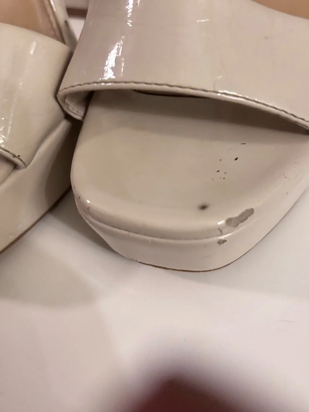 Steve Madden Cream Patent Platform Block Heels